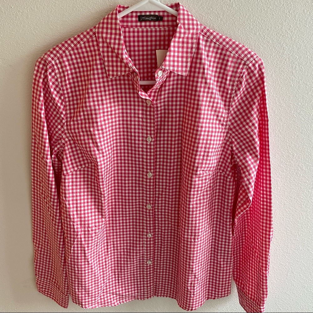 NWT J. McLaughlin Savannah relaxed button down Shirt Size 2 gingham pink